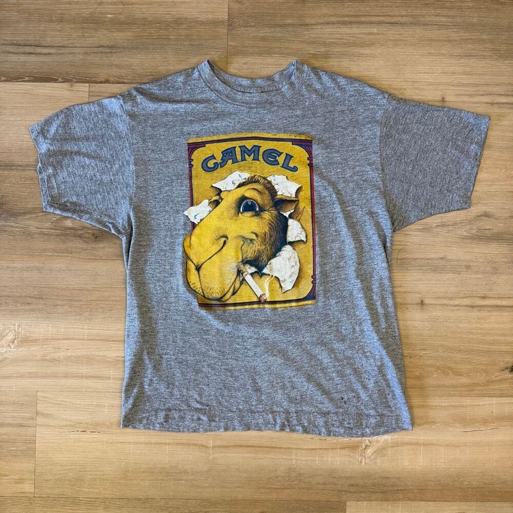 Vintage 1985 Joe Camel Cigarettes Gray Shirt Sz XL Single Stitch Americana 80s